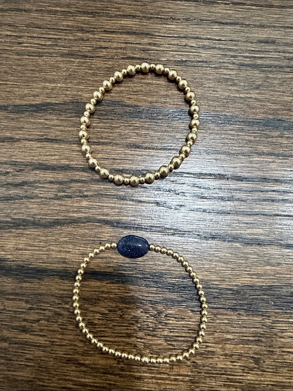 Trendy boutique Gold Beaded Stretch Bracelet Duo with Navy Accent